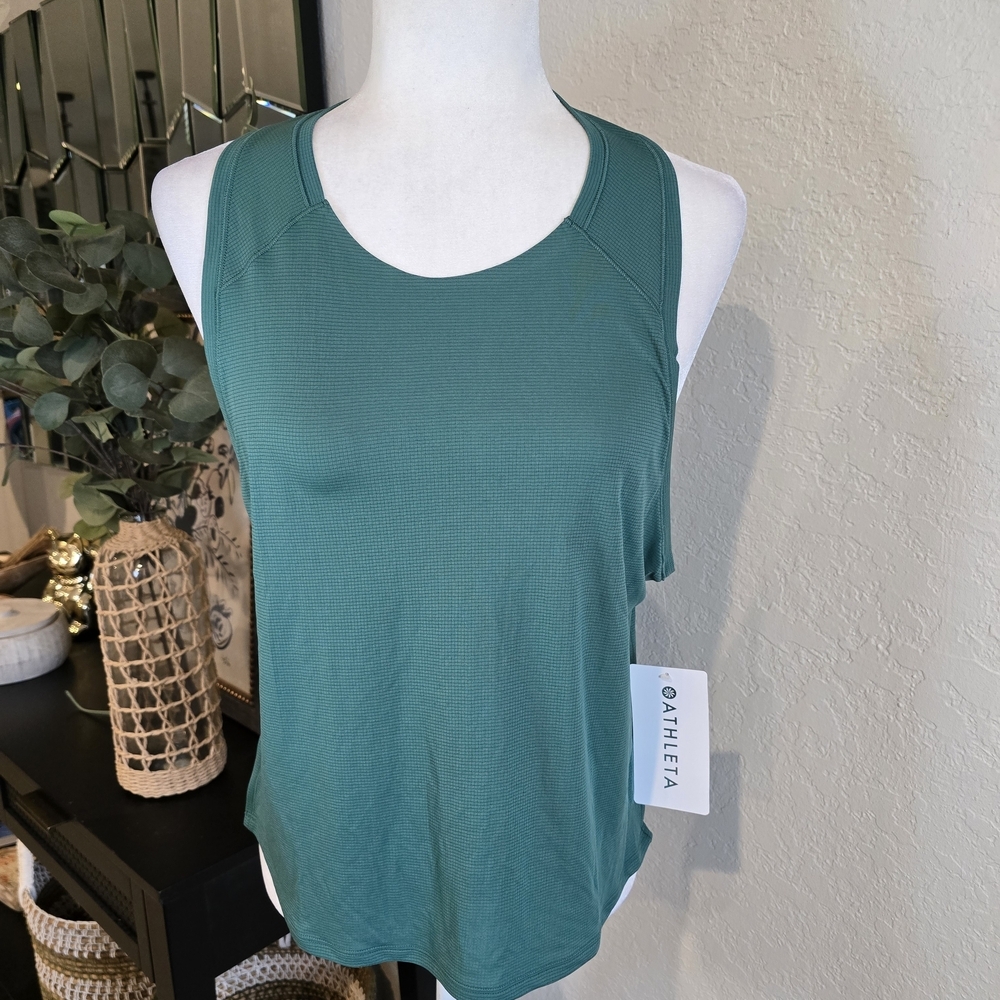 Athleta Women's Grid Knit Singlet Tank Trillium Green Yoga Athleisure L - Picture 3 of 10